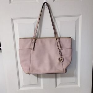 Michael Kors Pink Pebbled Leather Tote with Silver Charm